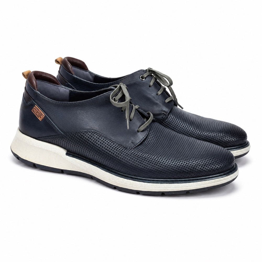 Pikolinos Leather Derby Shoes Mens 45 11.5 Navy‎ Blue Perforated Lace Up Oxford